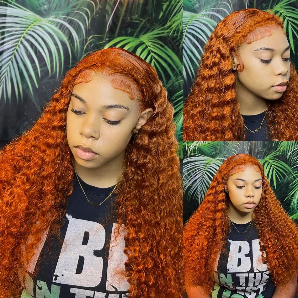 250 Density 350 Ginger Orange 30 40 inch Lace Front Wig Human Hair Wigs 13x4 HD Lace Frontal Curly Wig For Black Woman