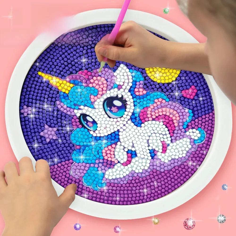 Zestaw do malowania diamentami śliczny jednorożec początkujący zestaw do malowania diamentami 5D DIY dzieci i dorośli diamentowe malowanie ramka na zdjęcia Craft — zdjęcie 2