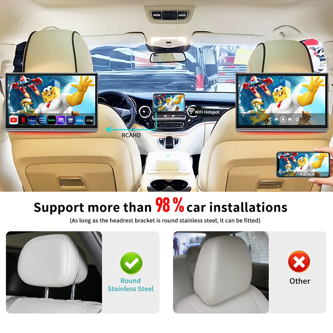 14“13" Headrest Monitor Android 14 Car Display IPS 2K HD For Car Rear Seat Tablet Touch Screen Video Music TV Player HDMI Input - view 5
