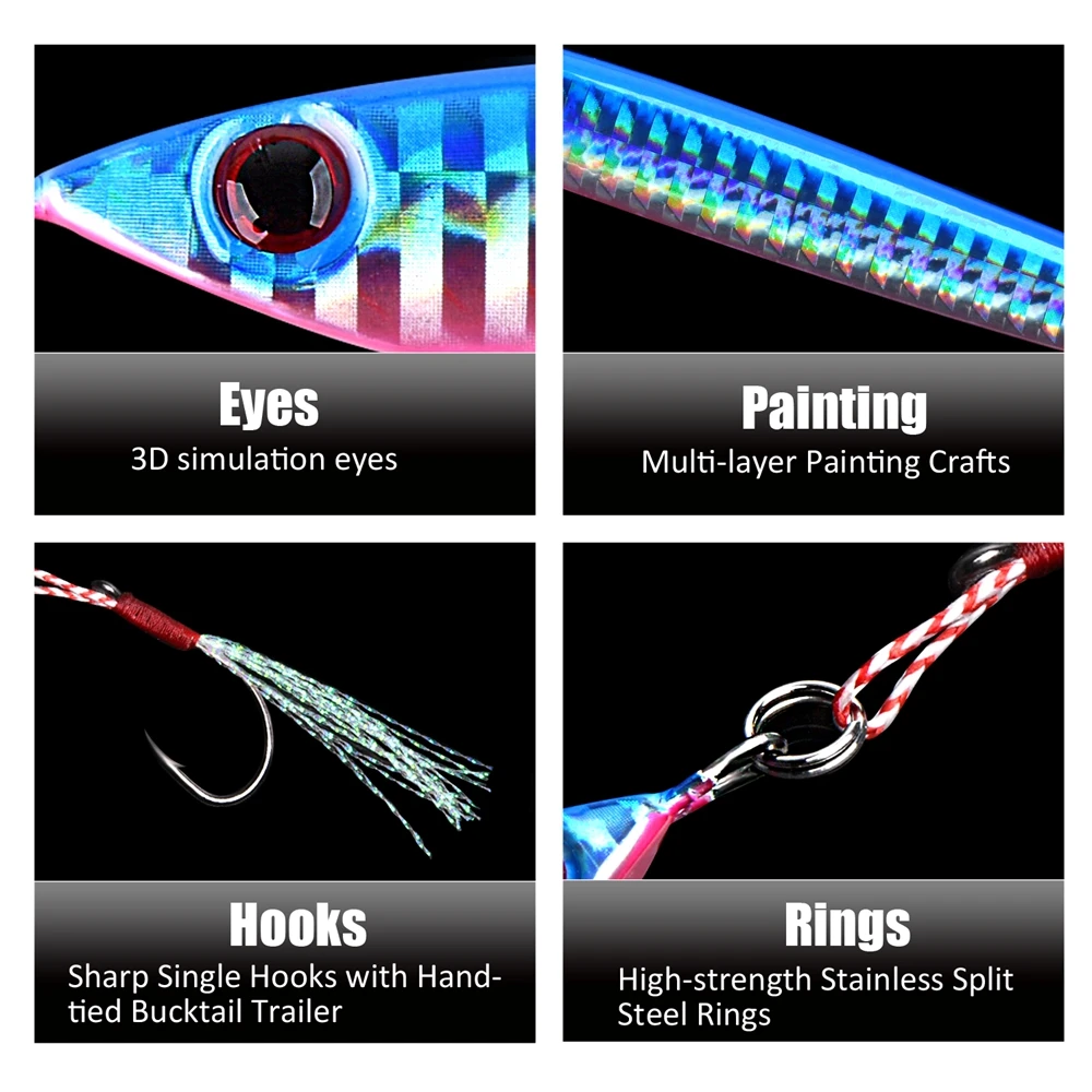 Goture 4pcs/lot Metal Slow Jigging Spoon Lure 60g 80g 100g 150g  Quality Professional Fishing Lure Ocean Jig Spoon Trolling Bait