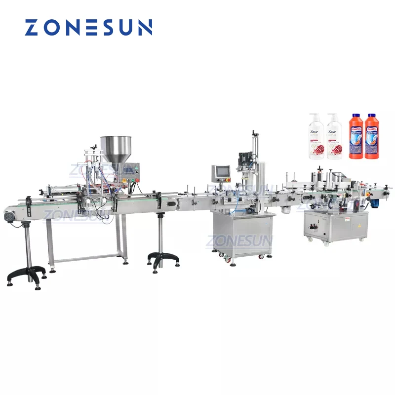 ZONESUN ZS-FAL180R10 Desktop Double Head Piston Pump Paste Filling Capping And Labeling Machine Line