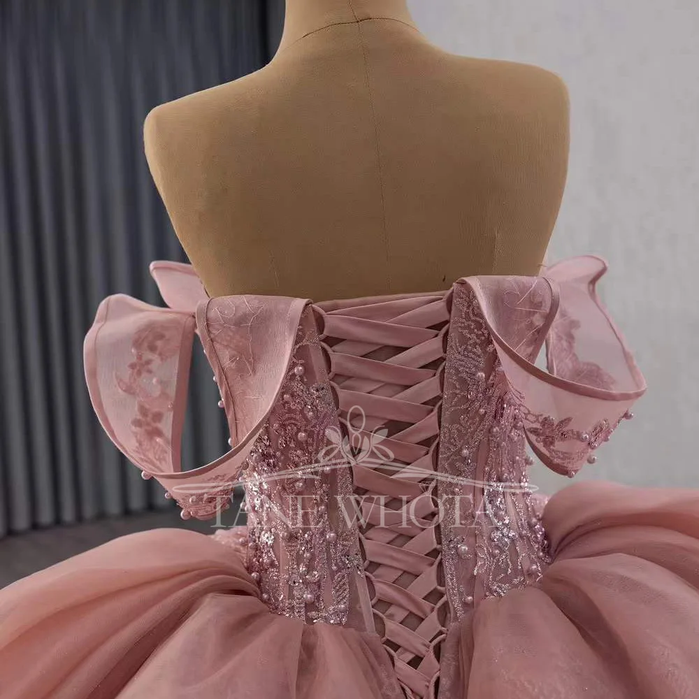 Luxury Evening Dress 2025 Crystal Beaded Pearls Lace Up Back Pink Short Dresses For Special Occasions Formal Dress