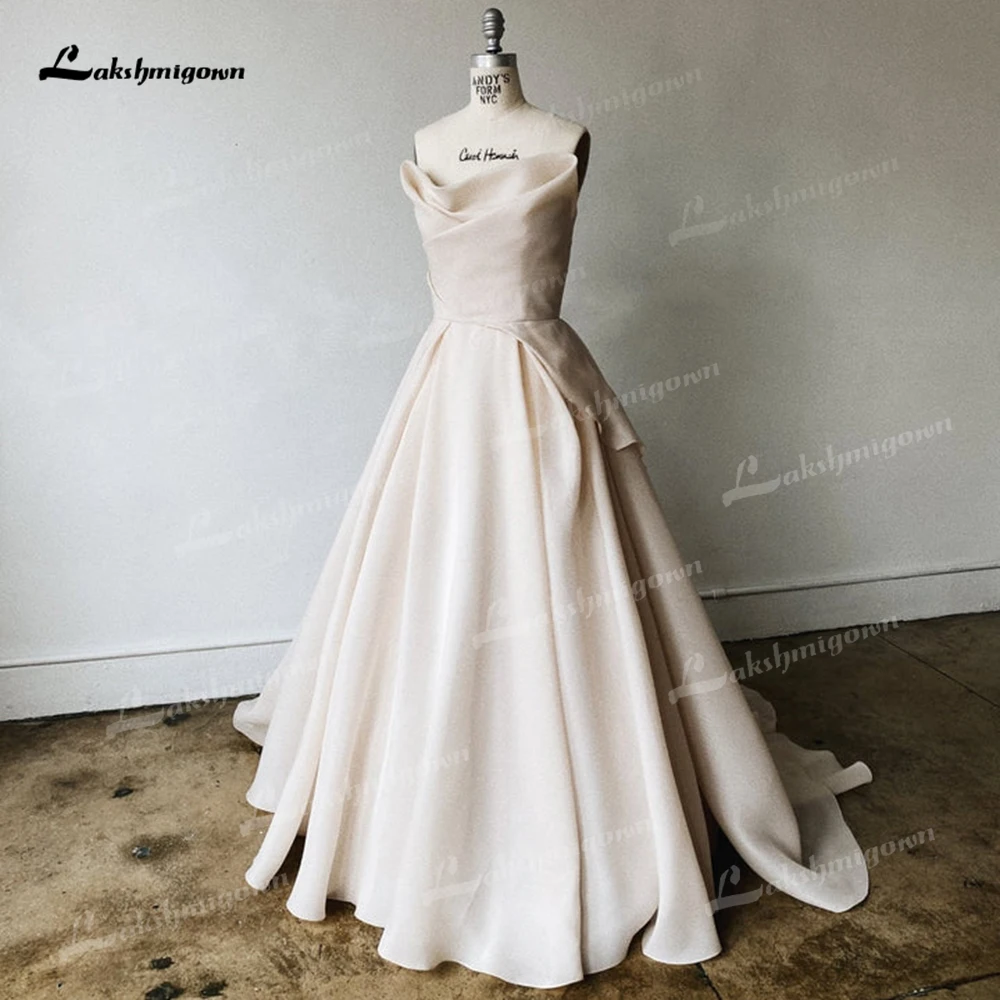 Sexy Strapless Sleeveless Back Button Pleat A Line Wedding Dress For Women Boho Bridal Gowns Sweep Vestidos De Novia Robe De