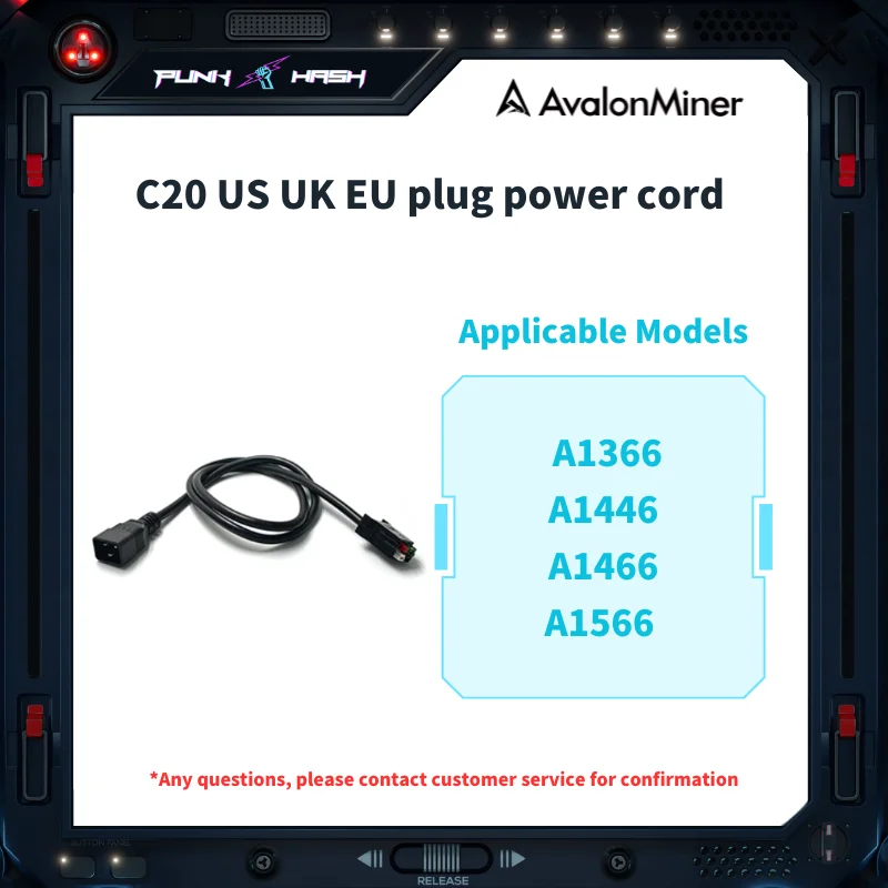 ASIC Miner Canaan Avalon Miner Power Cord C20 Power Cable Miner Parts for A1366 A1446 A1466 A1566 All Series