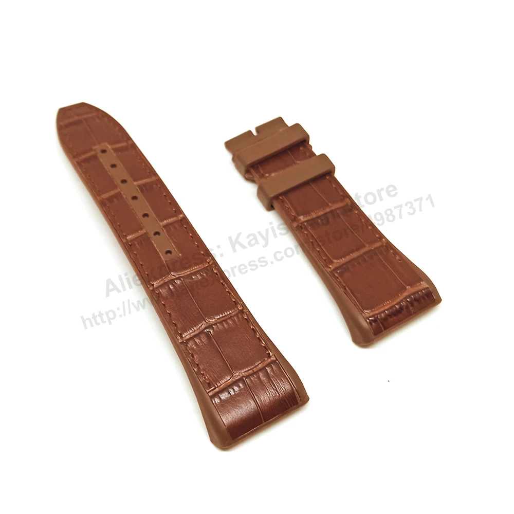 

Franck Muller V45 Fits with 28mm Brown Genuine Leather on Brown Rubber Silicone Watch Band Strap