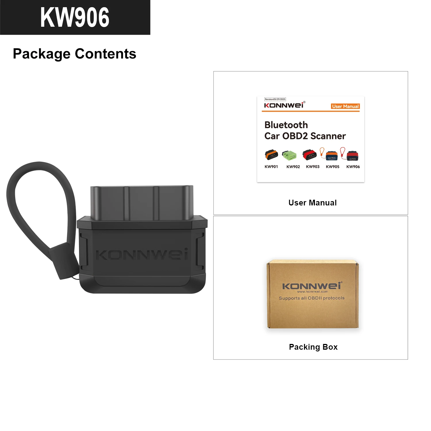 KONNWEI KW906 Bluetooth OBD2 Scanner Auto-Diagnosegerät, Fahrzeug-Codeleser, Live-Daten, Motor-Check-Scanner für Android iOS