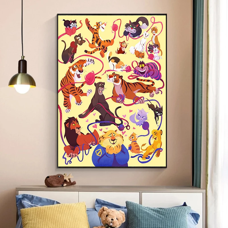 Disney Tigger Cheshire Cat Clawhauser Lucifer Simba Shere Khan Bagheera Scar Aristocats Poster Cartoon Canvas Painting Wall Art