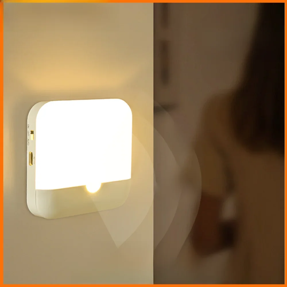 Lumière de capteur de mouvement Led USB TYPE-C charge lampe carrée pour chambre cuisine escalier couloir garde-robe Chi conseil éclairage veilleuse