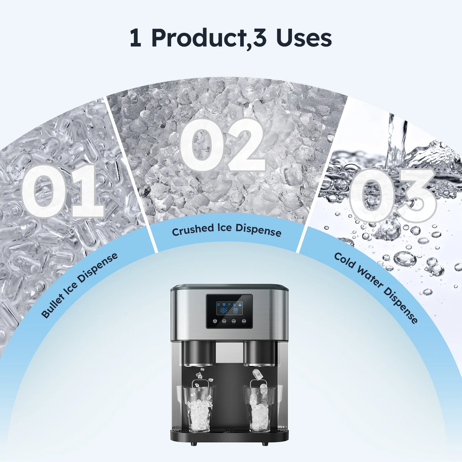 Water Dispenser with Ice Maker, 3-in-1 Countertop Water Dispenser, 33 LBS/24H, Fast Ice Making, Bullet/Crushed Ices & Cold-Water view 3