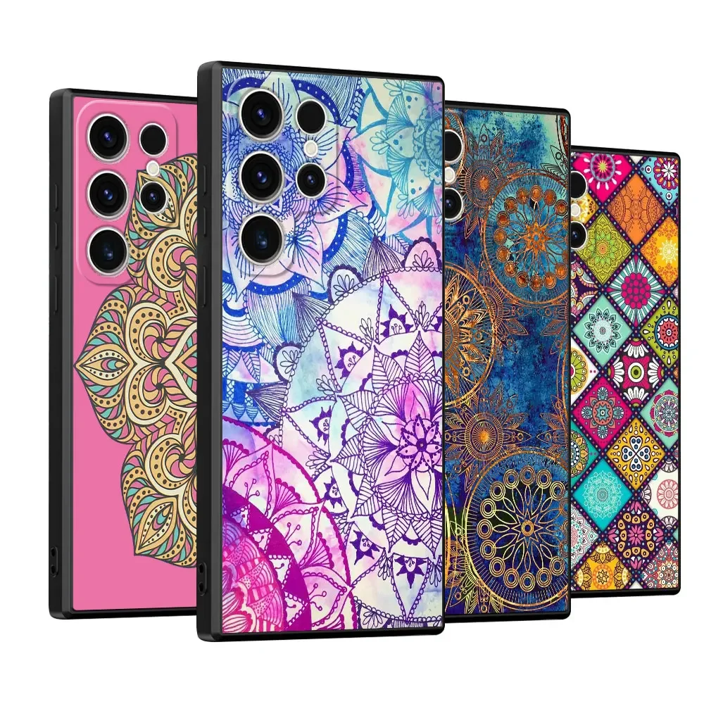 Luksusowe etui Mandala do Samsung Galaxy S20 S21 5G S24 Ultra S21 FE S23 Ultra S22 Plus S20 Plus S21 Plus S23 Black Soft Cover — zdjęcie 2