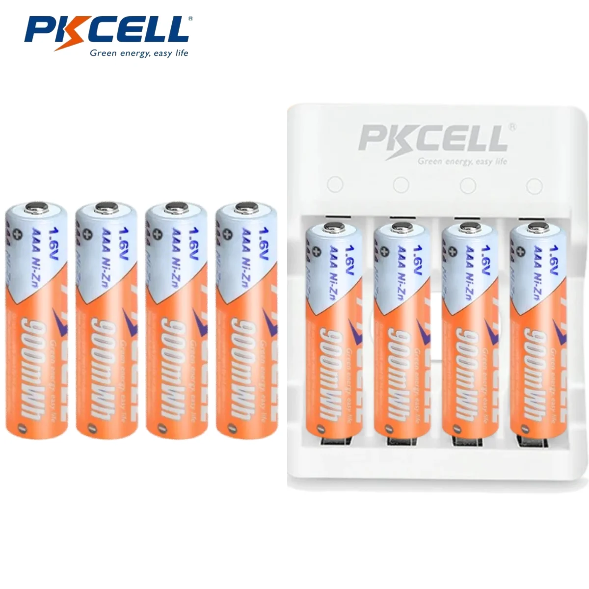 PKCELL 8Pack Rechargeable AA Batteries Ni-Zn 900mWh 1.6V 3A Battery High Performence Battery and AA AAA Ni-Zn Battery Charger