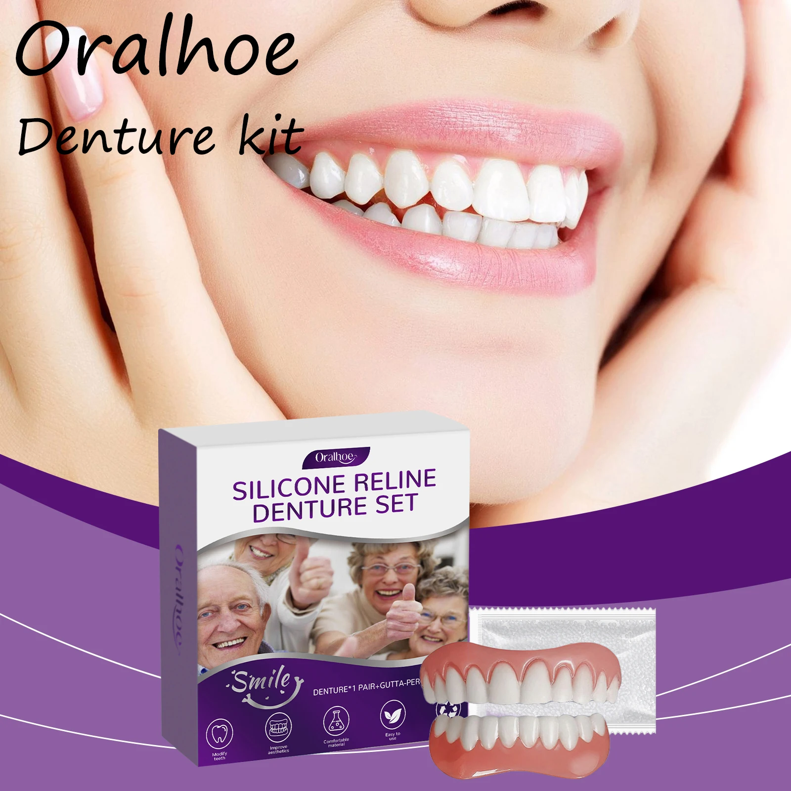 

Набор силиконовых зубных протезов Oralhoe, удобный материал, отбеливание зубов, уход за красотой, мягкий высокоэластичный набор для искусственных зубов