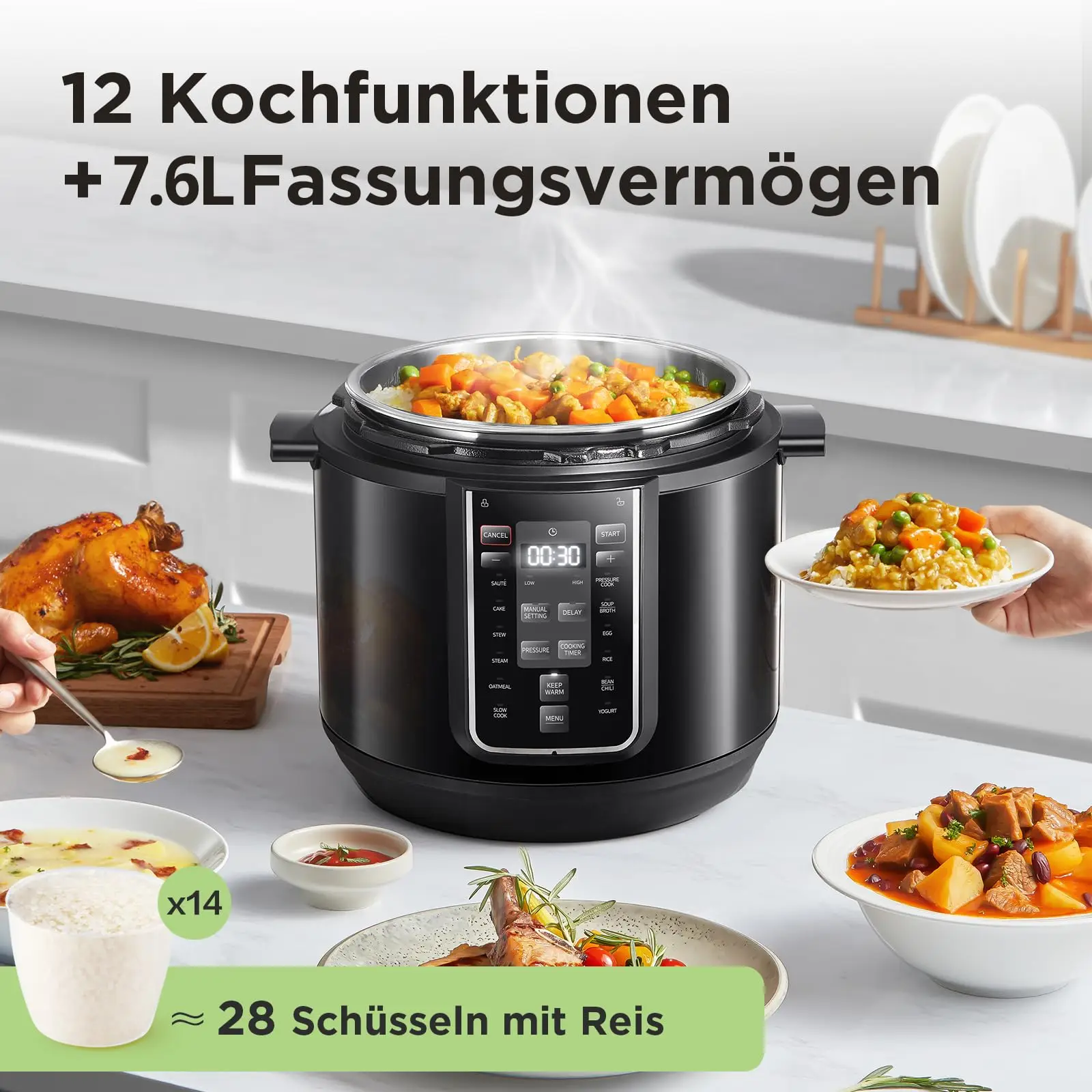 Olla Arrocera Eléctrica Midea de 8L, Diseño Elegante y Minimalista, Panel Táctil, Ventilación de un Toque, Recipiente Interior Antiadherente, para Uso Doméstico, Cocina Arroz, Sopa, Guisos y Granos, Marca de Confianza,