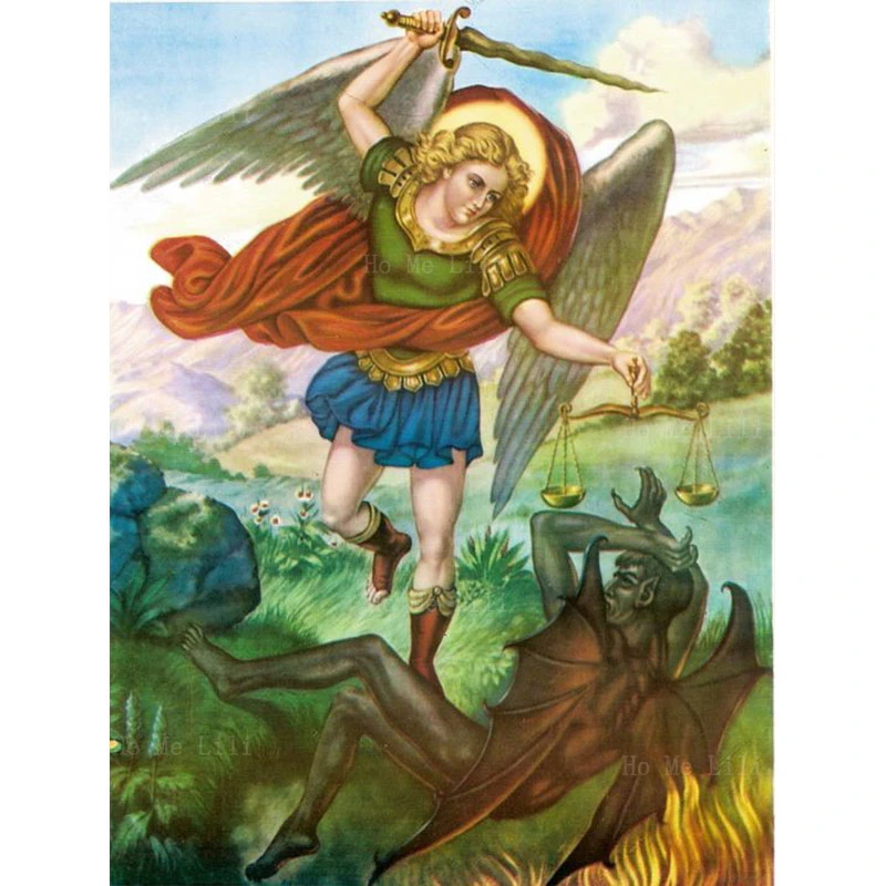 Chaplet Of Saint Michael The Archangel Trampling Down The Demons Apocalypse Icon Canvas Wall Art By Ho Me Lili For Home Decor