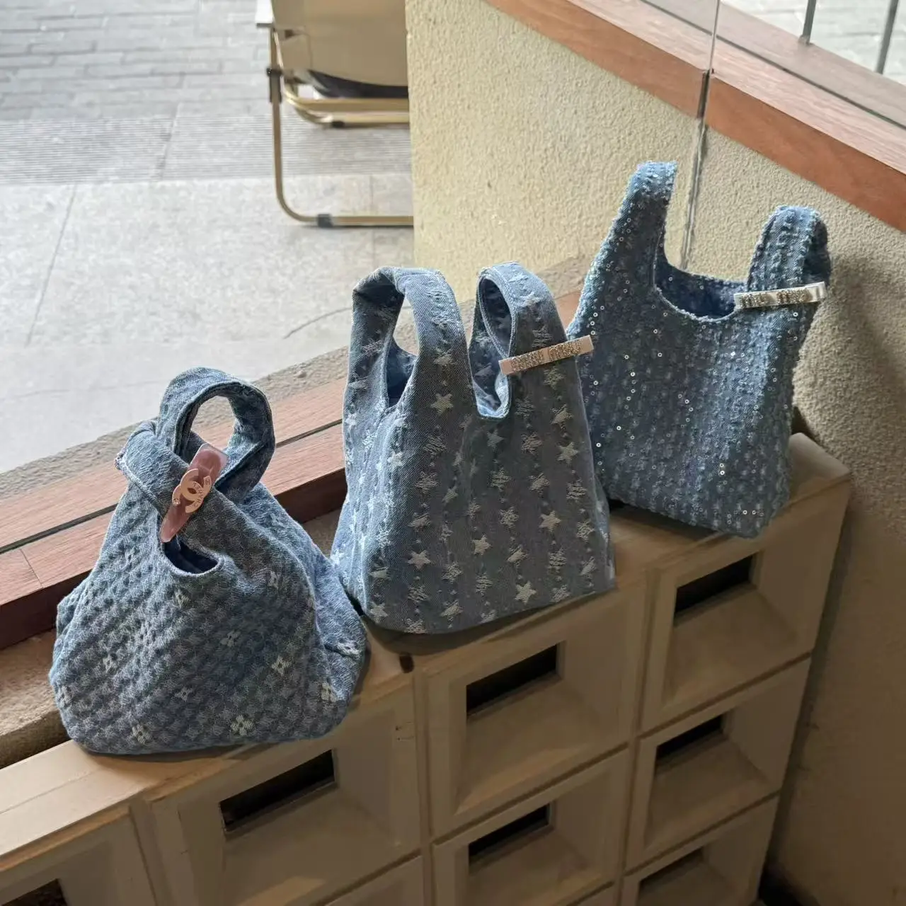 

Y2K Denim Handbag for Women Sequin/Star Embroidery Mini Tote Bag Casual Fashion Top Handle Purse 2026 New Korean Style Daily Use