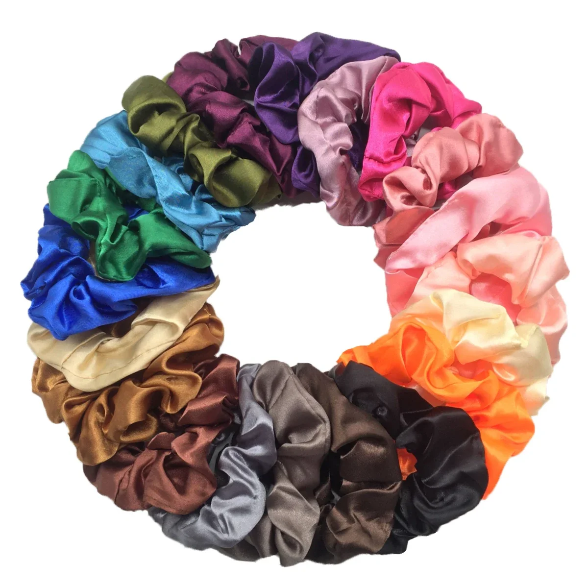 6 stks/partij Haar Scrunchies Bands Scrunchy Ties Touwen Paardenstaart Houder voor Vrouwen of Meisjes Accessoires Satijnen Hoofddeksels Effen 100 Kleur - afbeelding 2