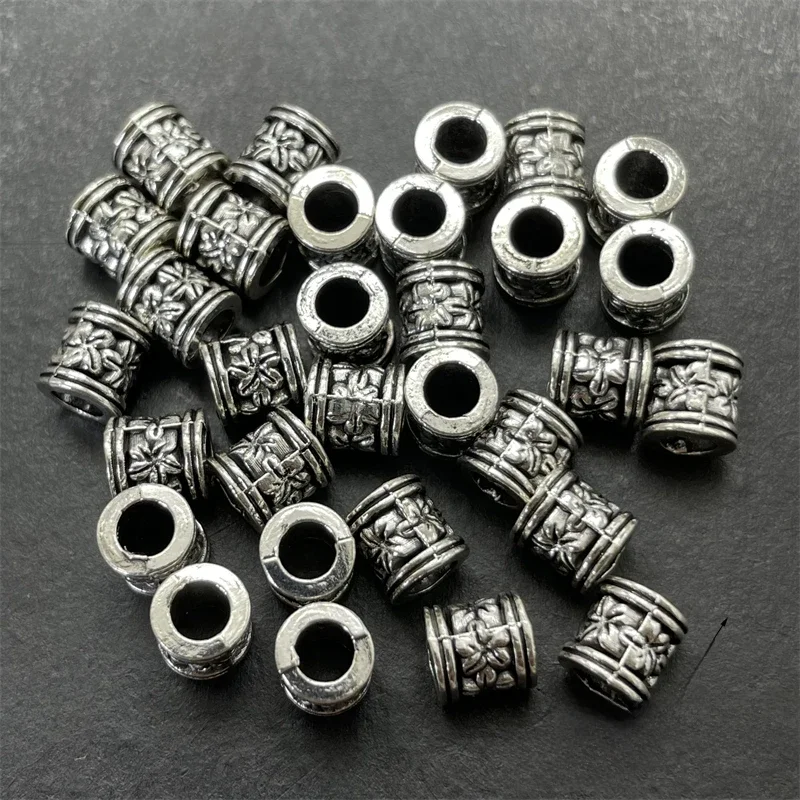 30szt Biżuteria Retro Silver Tone Big Hole Loose Spacer Tube Beads For Diy Bracelet Wholesale Accessories For Needlework — zdjęcie 2