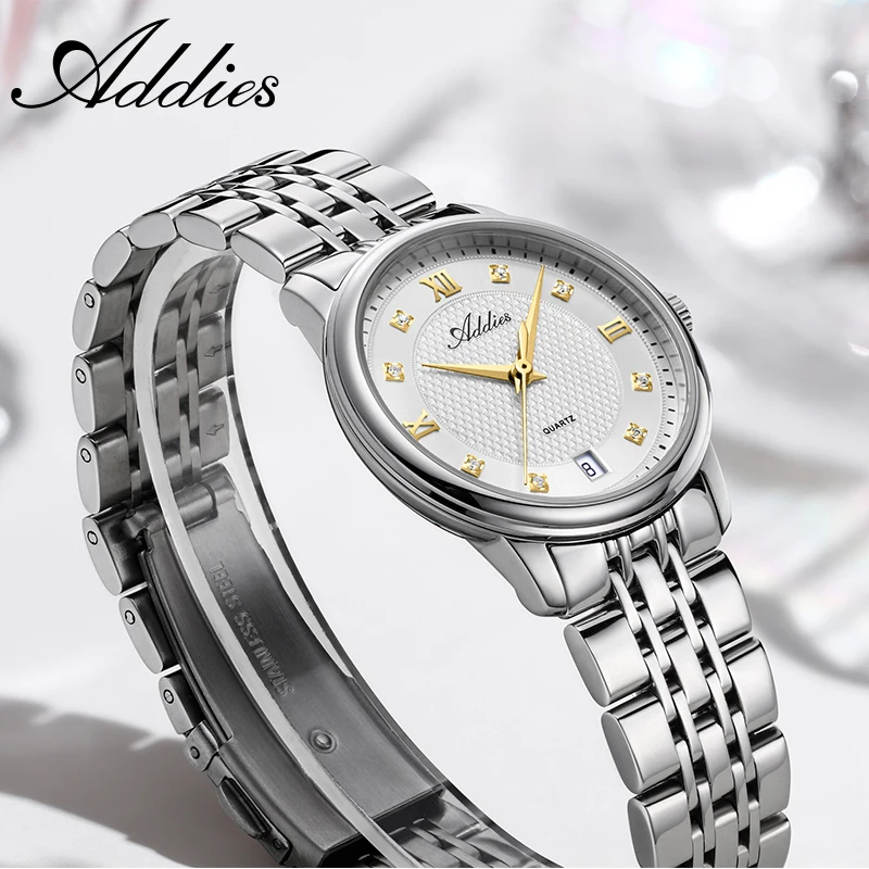 ADDIES Women Watch Sapphire Glass 316L Stainless Steel Diamond Dial Quartz Wristwatch 50M Waterproof Ladies Fashion Watch Gift