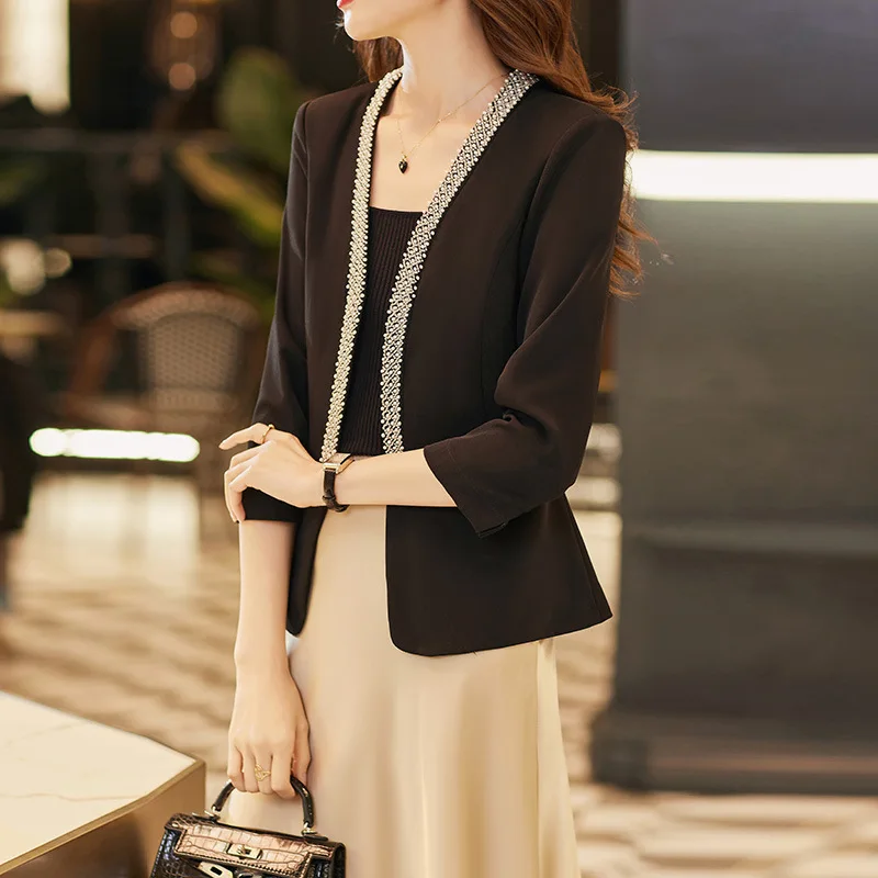 White Black Suit Coat Women Spring/Summer 2024 New Casual Female V-Neck Blazers