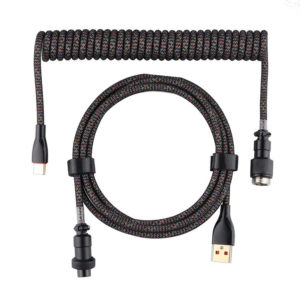 Epomaker Black Galaxy Cable Custom Coiled Double Sleeved Type-C Cable With Detachable Aviator Connector for Mechanical Keyboard