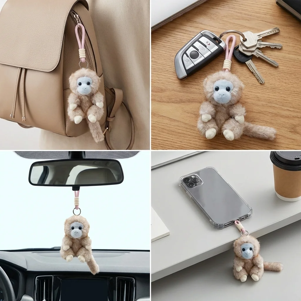 Realistic Monkey Plush Keychain 3.9 inch - Soft Cute Stuffed Pendant Bag Charm for Adults Gift