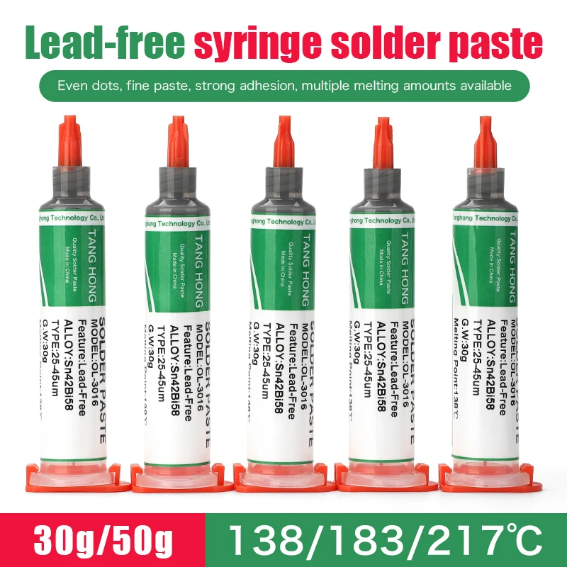 TANGHONG Low Medium High Temperature Lead-Free Syringe Solder Paste Sn42bi58 SMD Led Iphone Repair Soldering Welding Paste 138℃