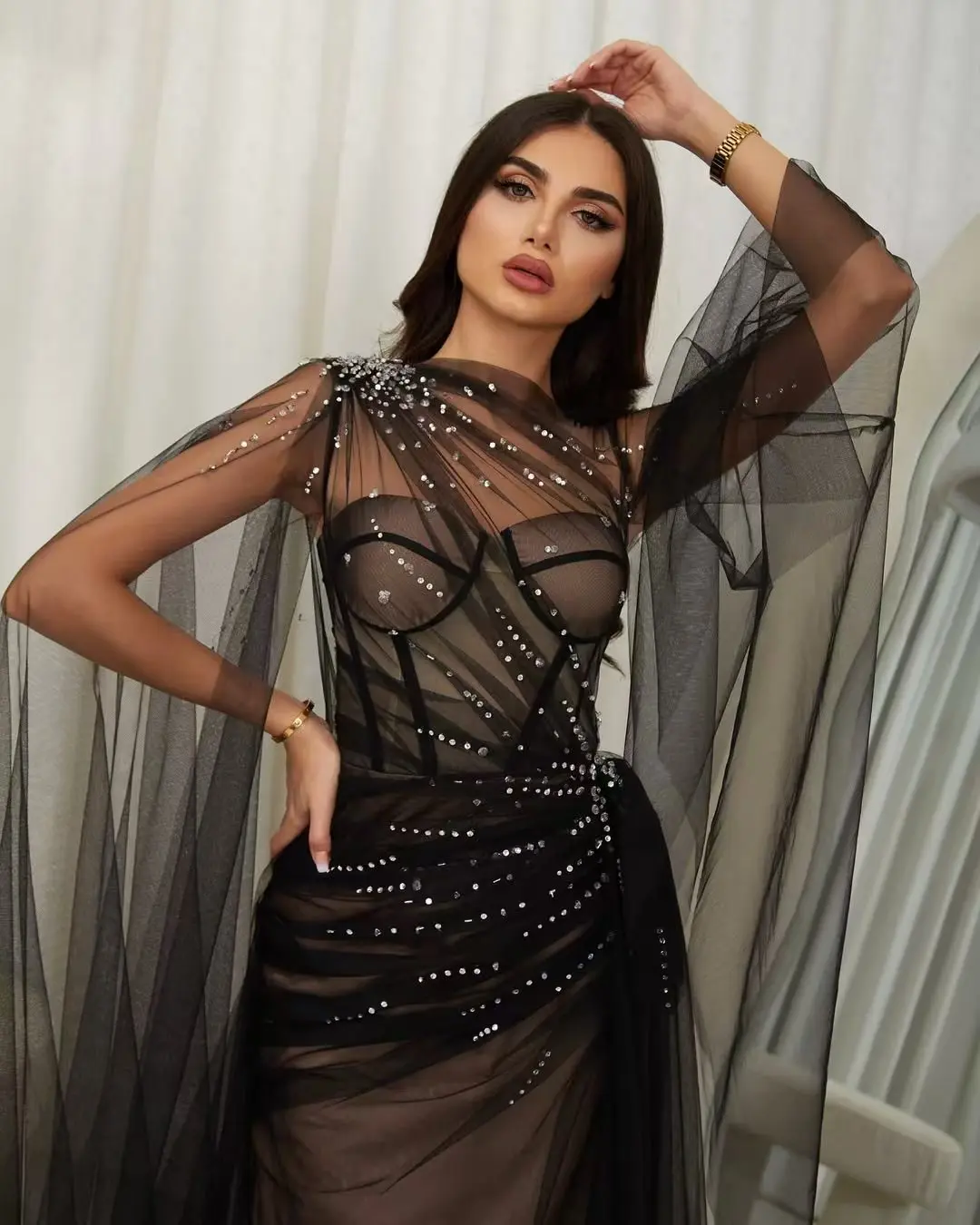 شاليمار تشانغ العباءات السوداء أزياء السيدات بلينغ بلينغ حورية البحر فستان سهرة مثير حسب الطلب