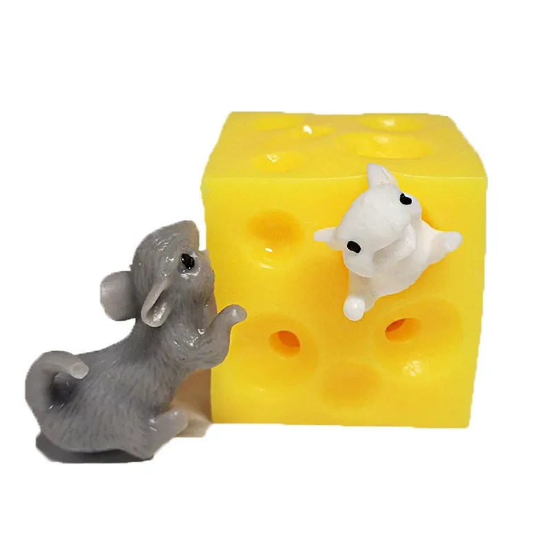 Nouveauté drôle souris et fromage doigt presser jouet extensible souris cachée dans du bloc de trou de fromage décompression jouets en Latex