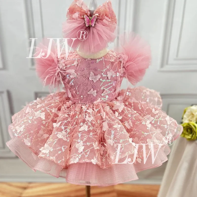 New style baby first birthday party 0-12 years old sequin butterfly small flying sleeves fluffy and elegant girls evening dress