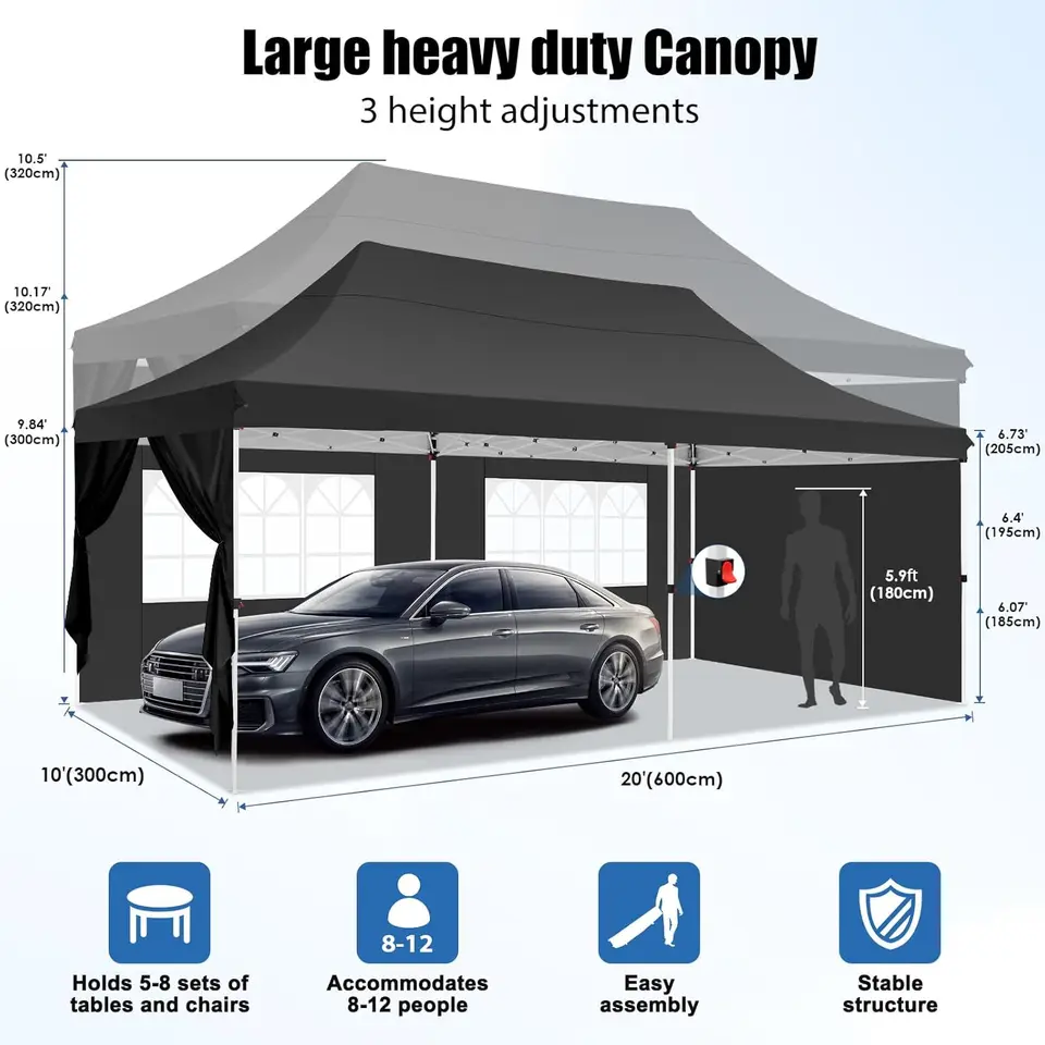 COBIZI Carpa Plegable 3x6 Impermeable Con 6 Laterales Y Altura Ajustable – Protección UV 50+ Para Jardín Y Camping
