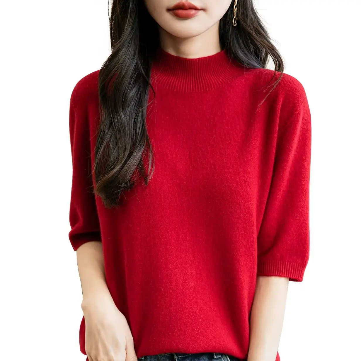 Women’s 100% Merino Wool Seamless Short Sleeve Crew Neck Knit Sweater Pullover Premium Ready‑to‑Wear Luxury Knitwear for Spring
