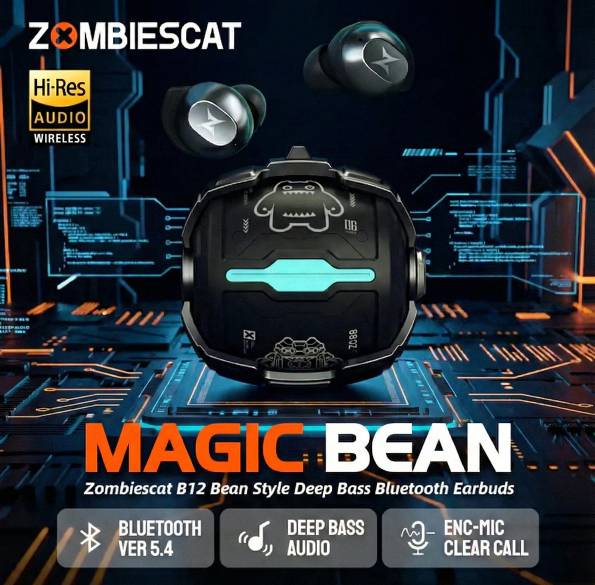 

Беспроводные наушники ZOMBIESCAT B12 TWS Bluetooth 5.4 с дизайном Mecha Spin, Hi-Fi стерео, глубокие басы, игровые наушники, невидимые внутриканальные наушники