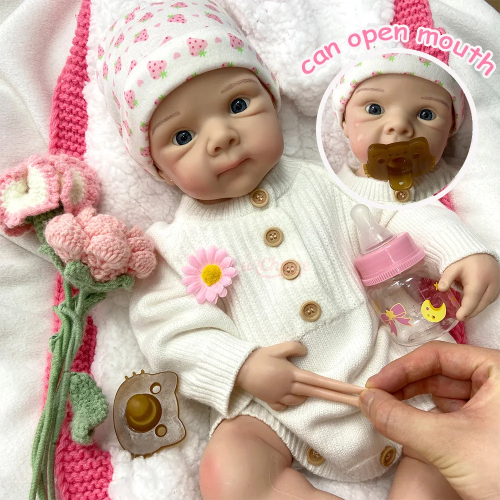 

50CM Full Body Silicone Reborn Baby Doll Girl Handmade Lifelike Open Mouth Real Touch 1:1 Weight Washable Stretchable Toy Gift