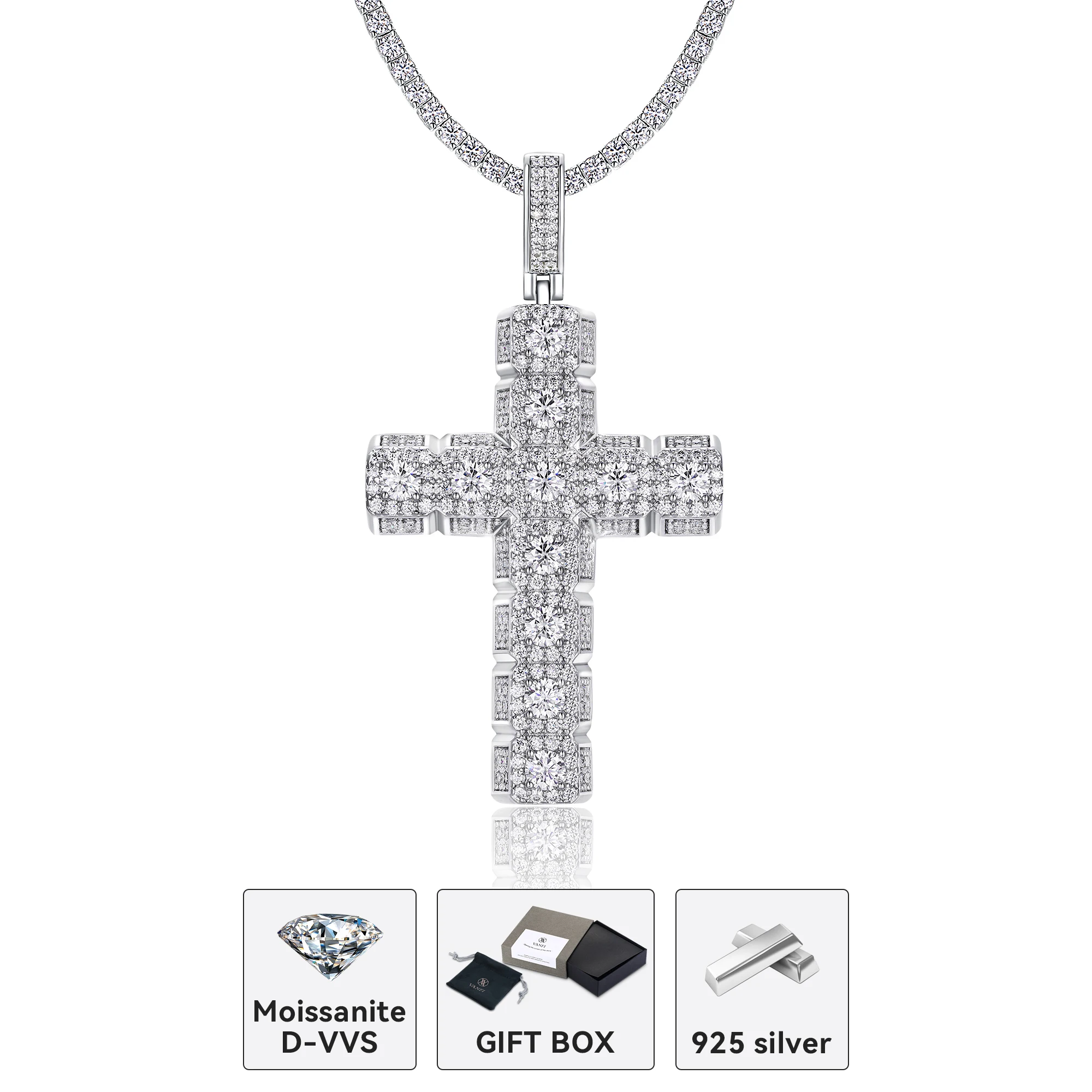 

Kfvanfi Moissanite D VVS1 стерлингового серебра 925 пробы с платиновым дизайном, индивидуальное мужское ожерелье с подвеской в стиле хип-хоп