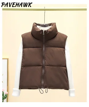 Women Short Cotton Down Vest Sleeveless Warm Stand Up Collar Outerwear Casual Winter Loose Basic Thick Jacket Female Clothes 5