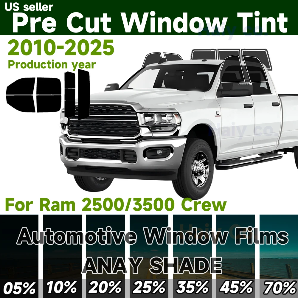 

Custom Precut Window Tint Car for Ram 2500/3500 Crew 2010-2025 Auto Sun Uv Block Heat 2Ply Window Protector Privacy Films Shade