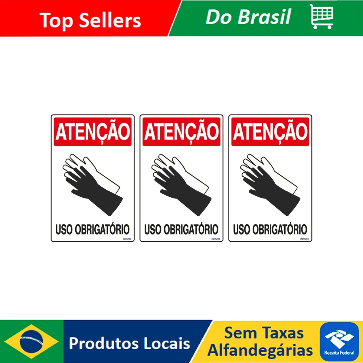 Combo 3 Signs Attention Attention Glove Mandatory Use 20x30 Ekomunike - S-206 F9e