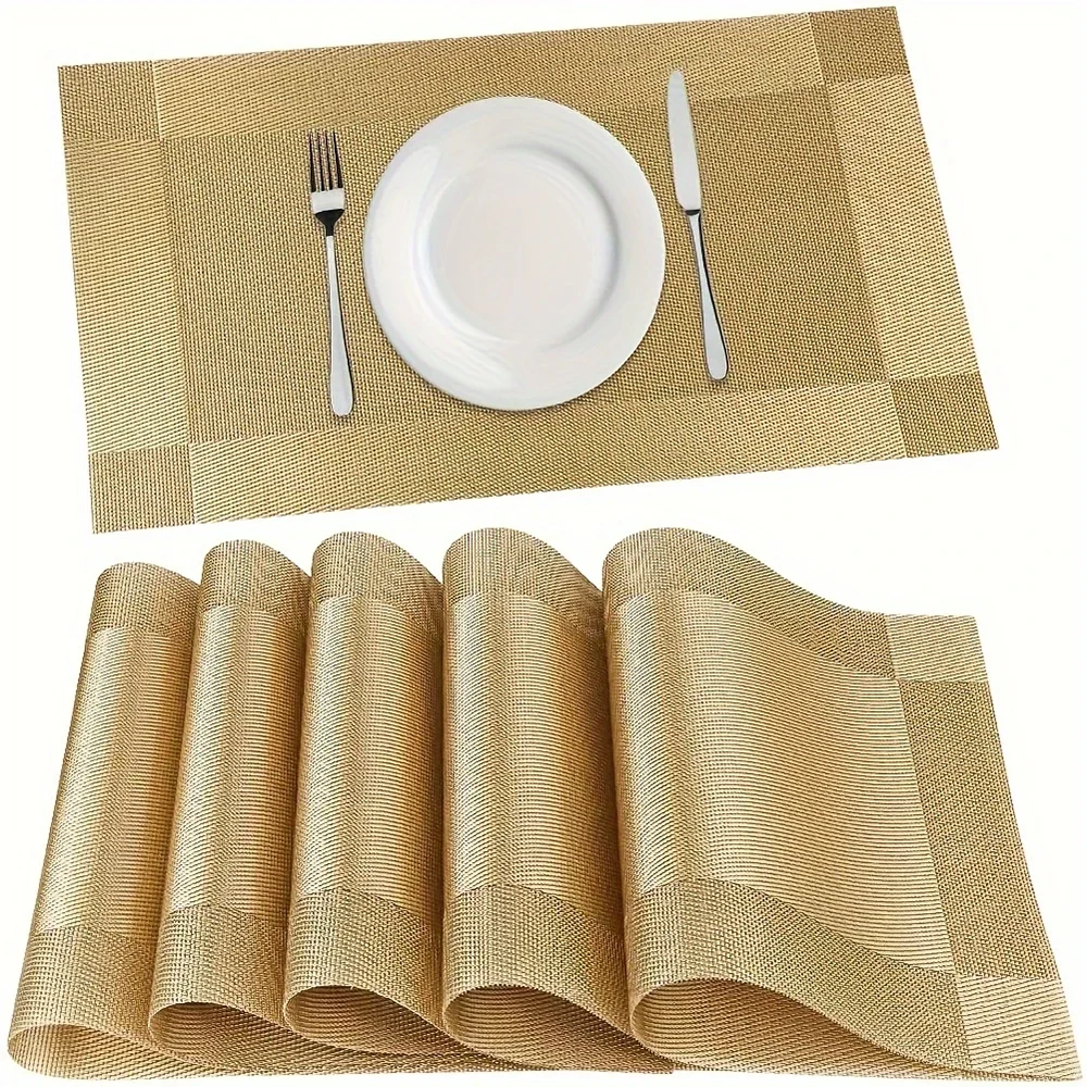 Place Mats for Kitchen Dining Table, Heat-Resistant Anti-Skid Stain Washable PVC Table Mats, Easy to Cleaning Dinner Mats