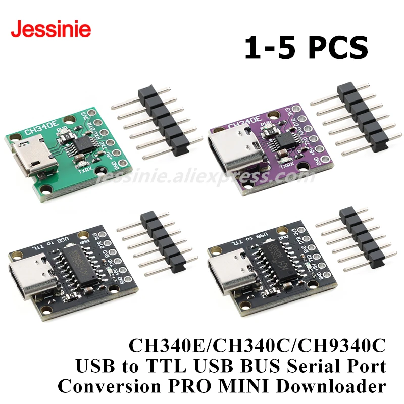 5pcs/1pc CH340E CH340C CH9340C USB to TTL Convertor Board USB Bus Serial Conversion Module PRO MINI Downloader Type-C Micro