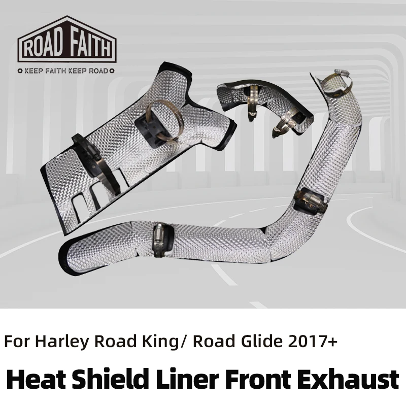 

Road Faith Motorcycle Heat Shield Liner Exhaust Head Pipes Exhaust Compatible with 2017-up Harley Davidson Road King Road Glide
