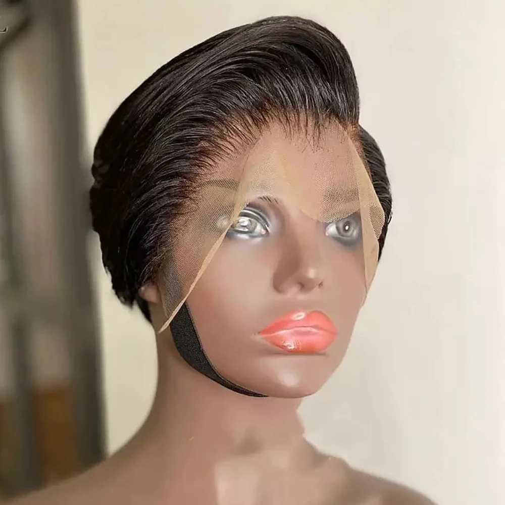 

Натуральные черные Т-образные кружевные прямые короткие парики с стрижкой пикси 13X4 Прозрачные парики фронта шнурка Человеческие волосы Боб парики для чернокожих женщин