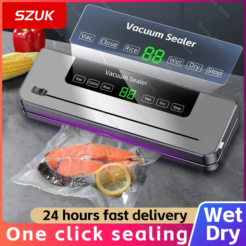 SZUK Máquina selladora al vacío de alimentos Sellador de alimentos al vacío con esterilización UV Cortador incorporado del sellador al vacío