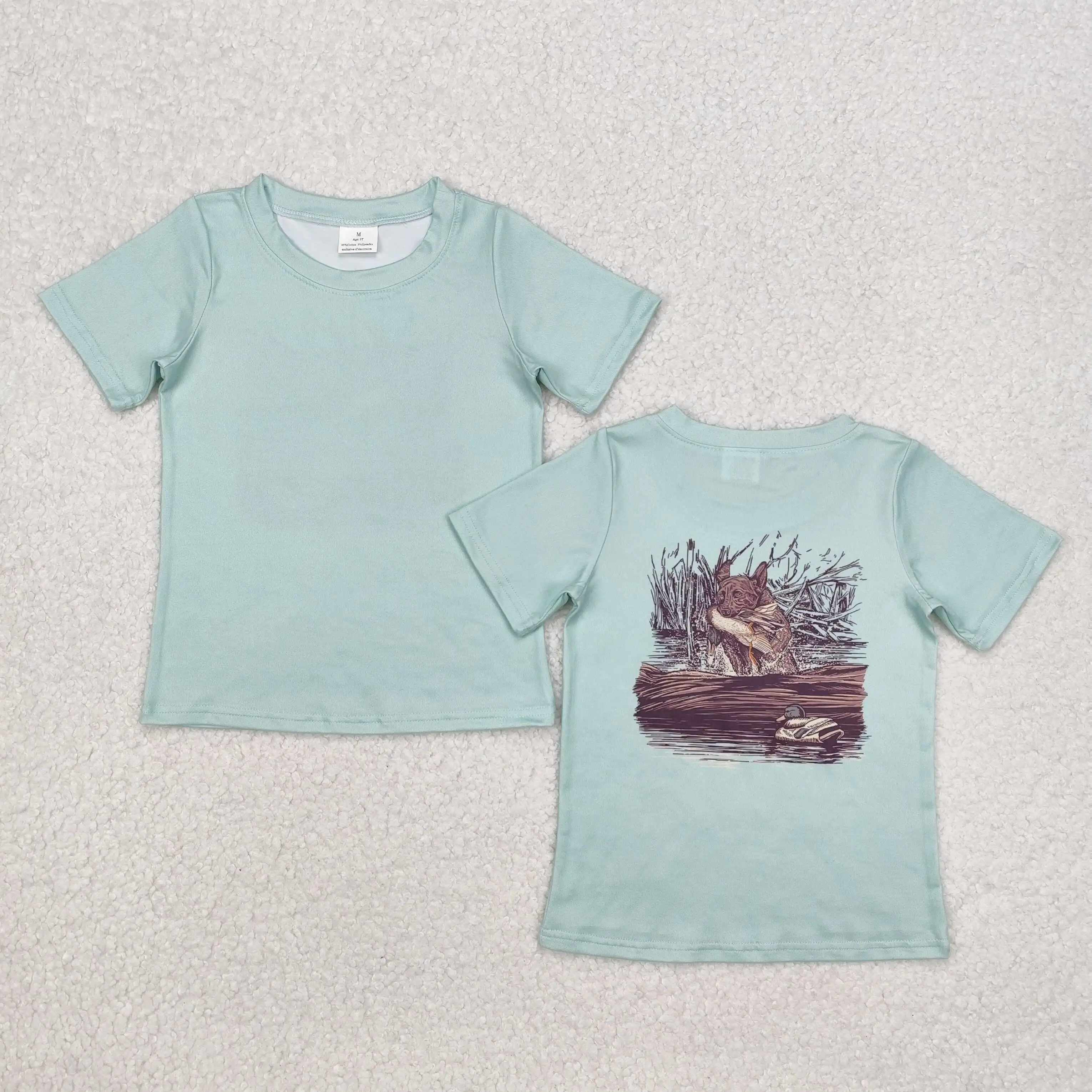

New Fashion Baby Boys Duck Puppy Teal Short Sleeve Top Wholesale Boutique Children Long Sleeve Shirt