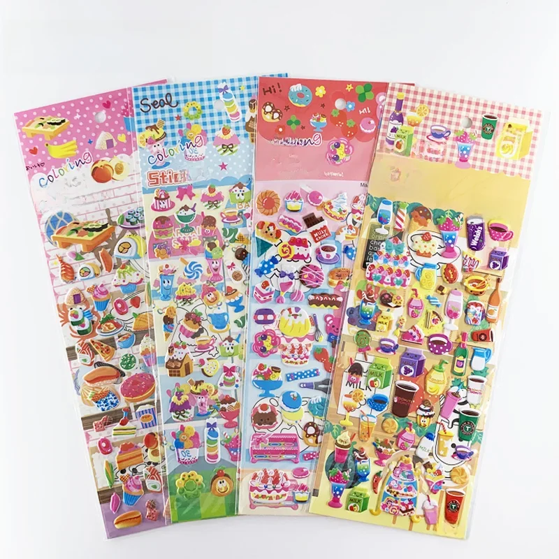 4 arkusze/zestaw cukierki ciasto jedzenie napoje naklejki dzieci Cartoon 3D bańka naklejka z pianki dla dzieci album do scrapbookingu DIY dekoracja notesu — zdjęcie 2