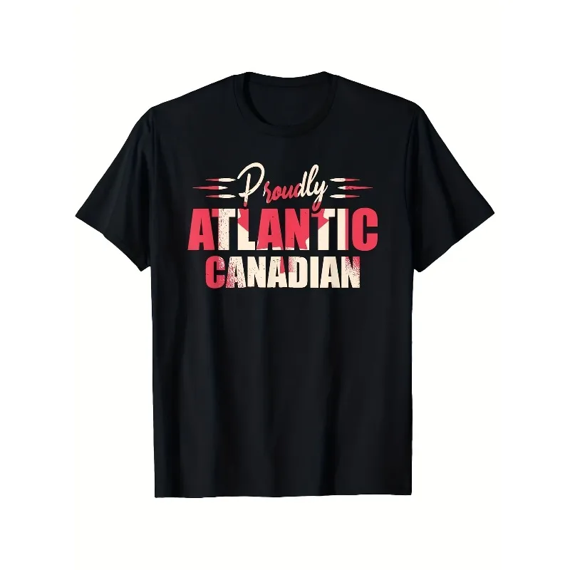 

Proudly Atlantic Canadian Graphic T-Shirt Casual Tee with Red & White Print, Comfortable Fit Everyday Tshirt Comfortable Fit Shi