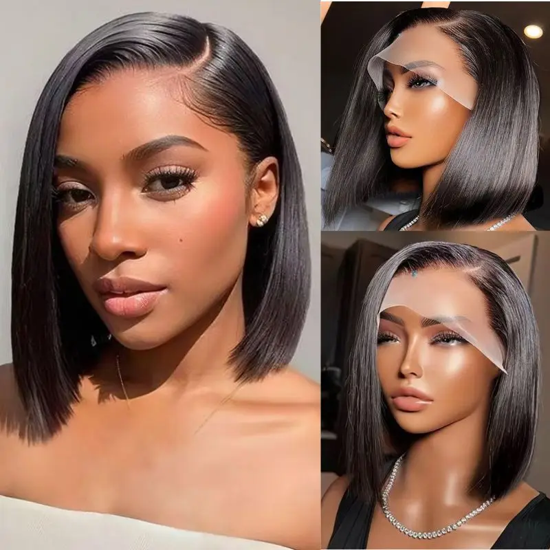 13x4 Short Bob Wigs Transparent Lace Frontal Wig Human Hair 180% Density Glueless Lace Front Wigs Nocomplex Hair