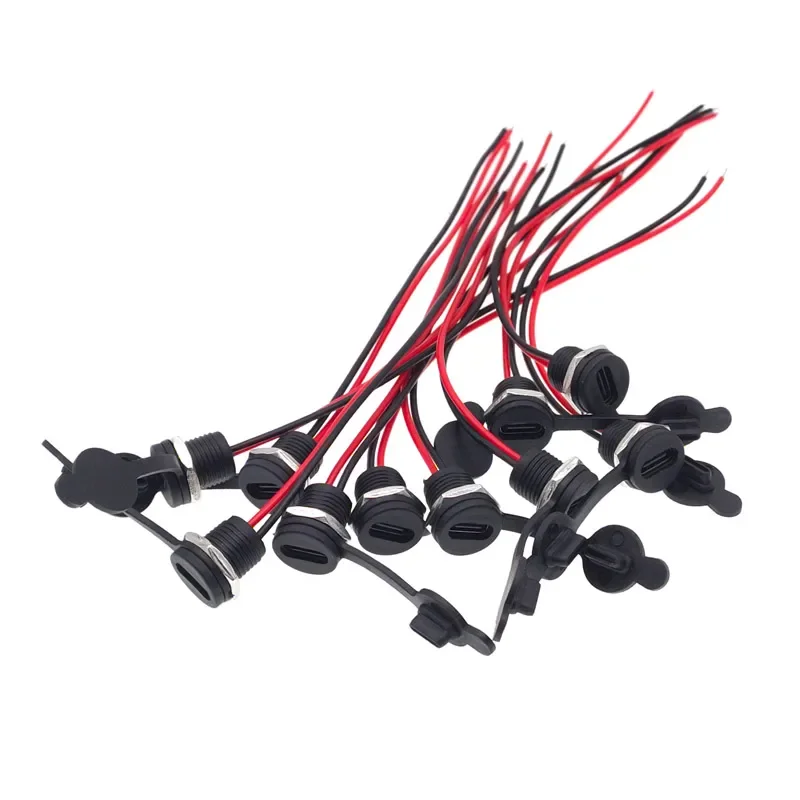 Connecteur USB-C type-c étanche avec écrou PH 2.0, montage sur panneau de verrouillage femelle TPC, port jack de charge rapide étanche, 10 pièces