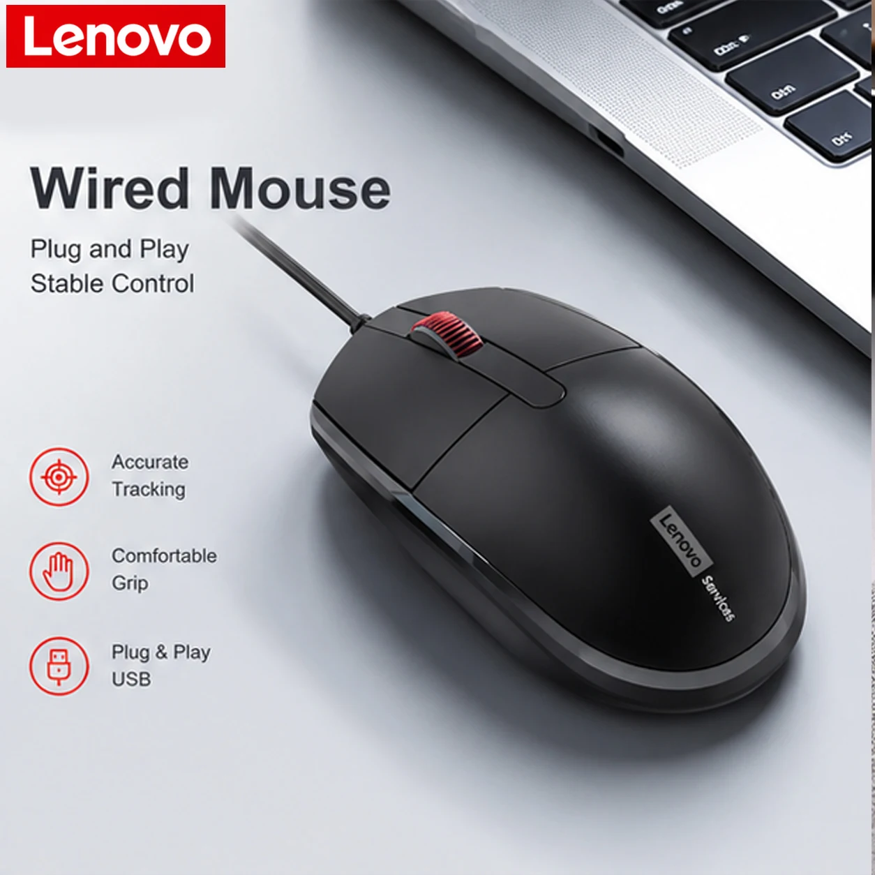 Lenovo M280 Wired Silent Mouse For Office, Home, And Business Use, USB Wired, Compatible With Desktops and Laptops