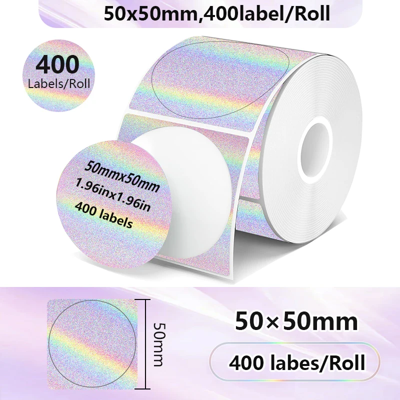 VOOR Phomemo 241BT 246S D520 50mm-150mm LABEL Holografisch Zilver Laser Goud Gradiënt Bedankt Kaart sticker voor LOGO Barcode Birthda
