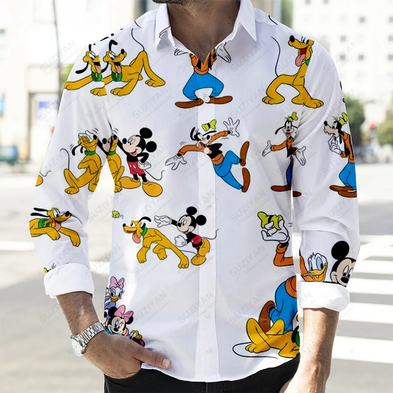 2022 Fall New Casual Button Up Shirts Beach Vacation Long Sleeves Disney 3D Full Print Fashion Men\'s Lapel Tops